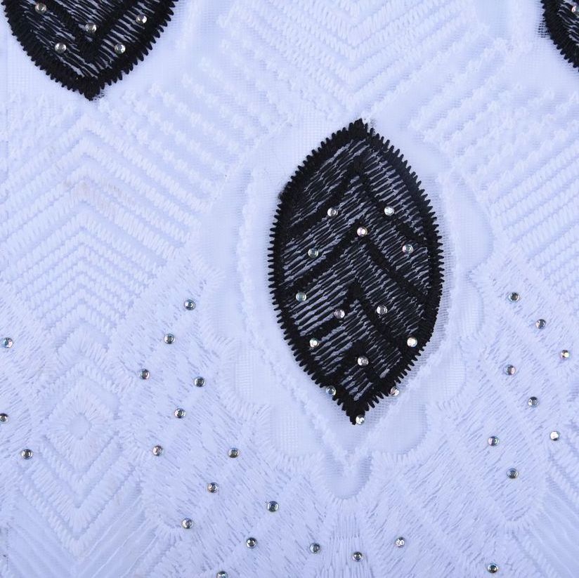 Embroidery Black And White Color Milk Silk Lace Fabric High Quality French Lace Fabric With Beads For Party  1570