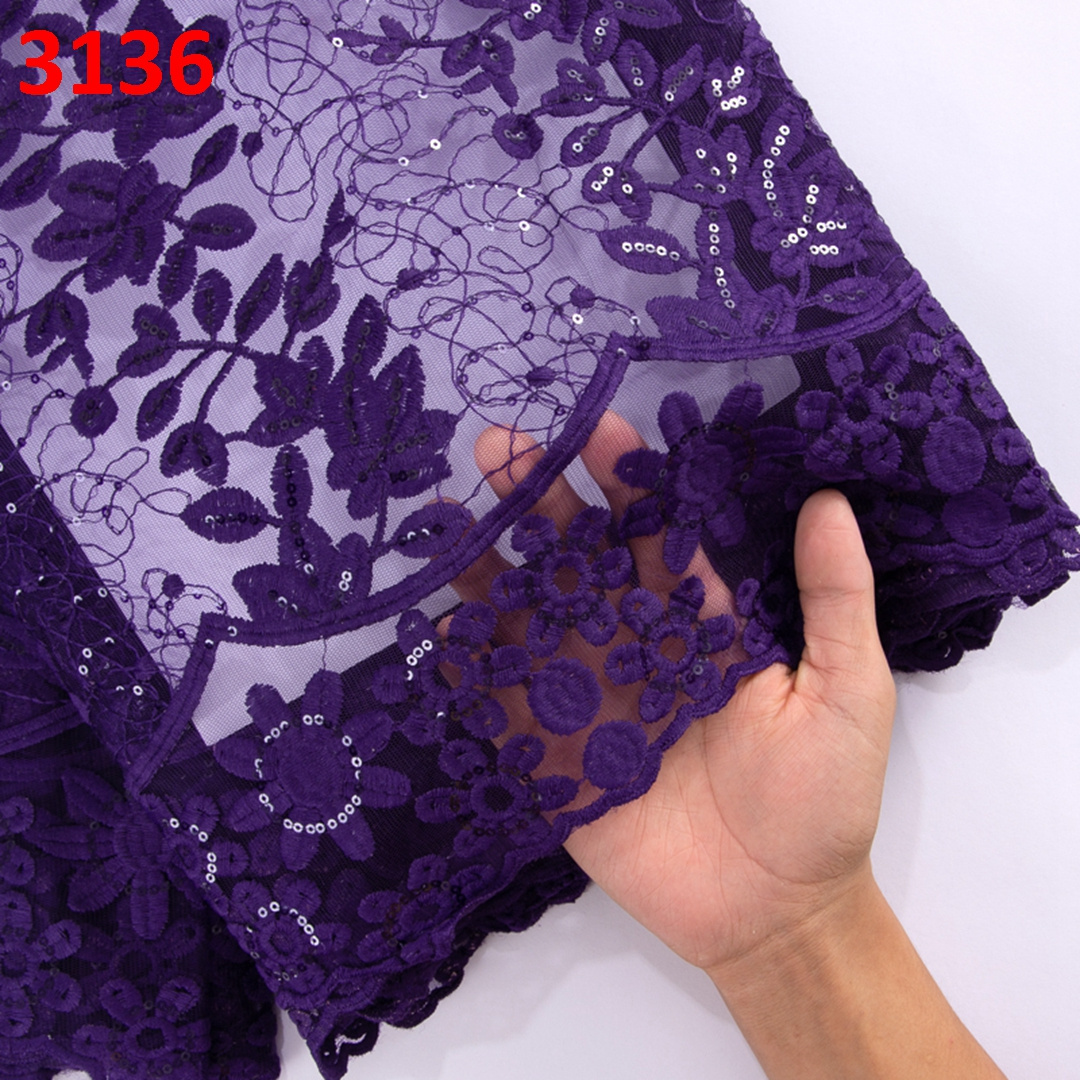 3136 Wholesale African Lace Fabric 2022 High Quality Nigeria French Mesh Lace Fabric with Sequins for Sewing Evening Party Dress