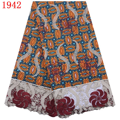 New Arrival Ankara Print Embroidered Wax Lace Hot Sale African Ankara Fabric With Stones Embroidery Chemical Wax Fabric 1942