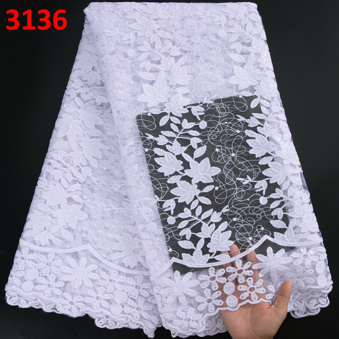 3136 Wholesale African Lace Fabric 2022 High Quality Nigeria French Mesh Lace Fabric with Sequins for Sewing Evening Party Dress