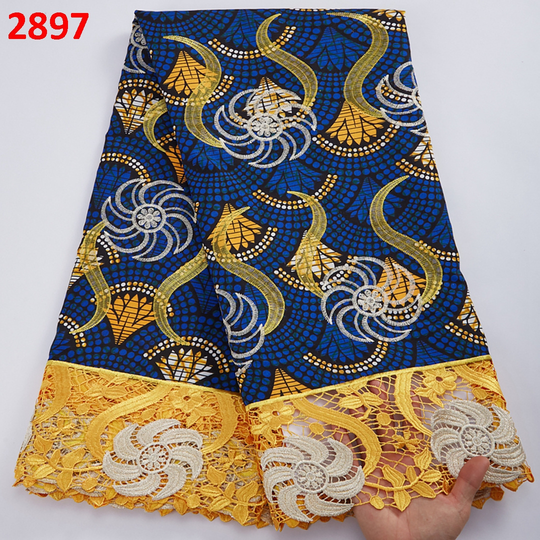 2897 High Quality Ankara Print Embroidered Wax Lace Hot Sale African Ankara Fabric With Stones Embroidery Chemical Wax Fabric