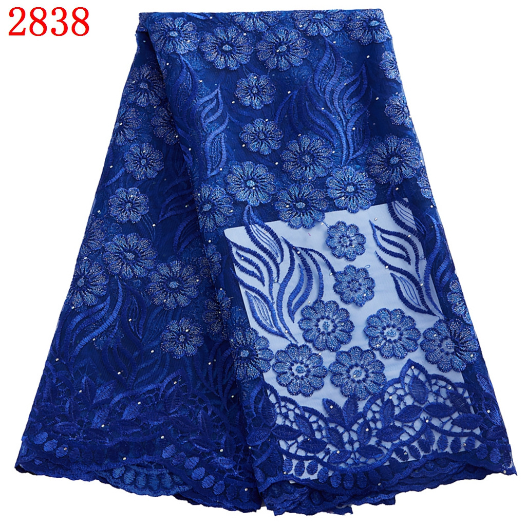 2838 Wholesale Latest African Cheap Mesh Lace Fabric With Stones Net Tulle Fabric Embroidery Lace Gorgeous lace dress For Party