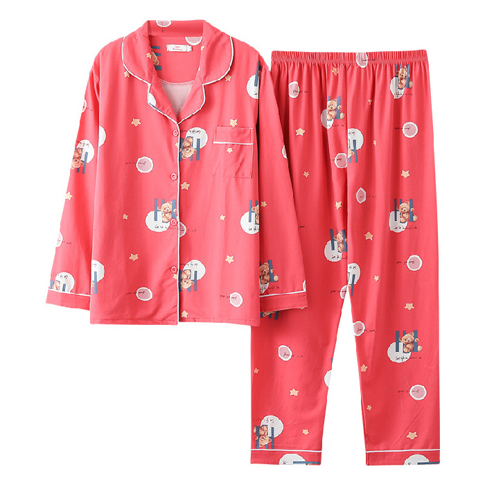 Wholesale Hot Selling Floral Print Loungewear 2 Piece Cotton Pajama Sets For Women