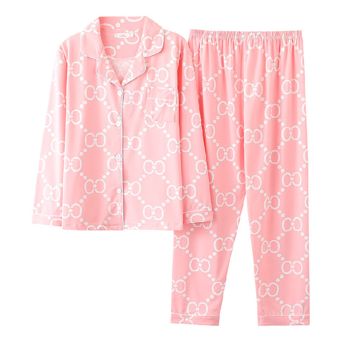 Wholesale Hot Selling Floral Print Loungewear 2 Piece Cotton Pajama Sets For Women