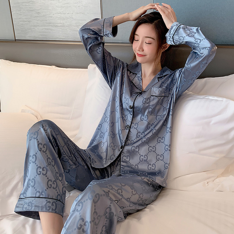 Fall SleepWear Lady 2 Piece Nightwear Nighty Home Clothes Silk Pyjama Designer Inspired Pajama Satin Night Suit For Women