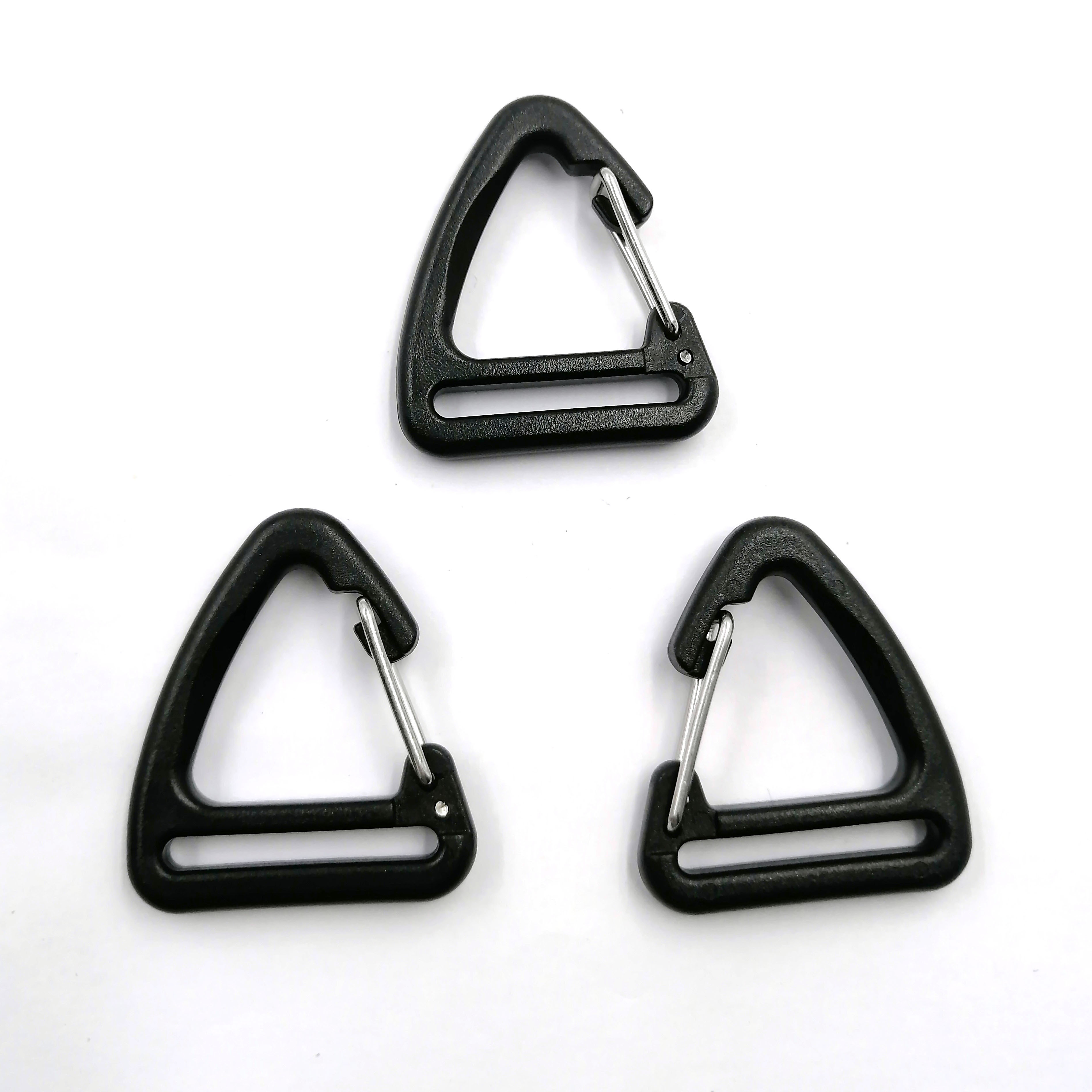 Plastic Keychain Belt Buckles Alloy Triangle Carabiner Clips With Strap Slit Spring Quickdraws Clip Hooks