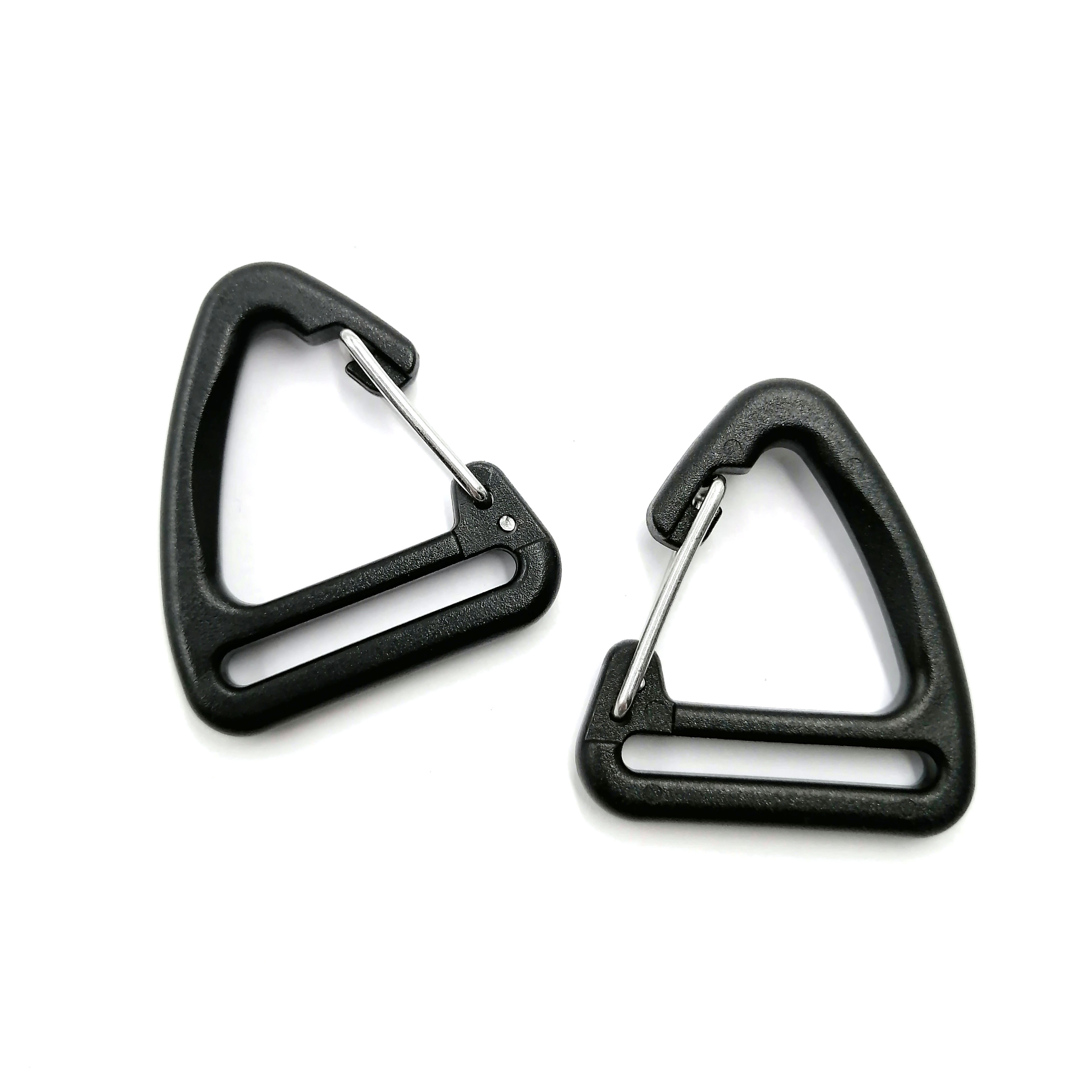 Plastic Keychain Belt Buckles Alloy Triangle Carabiner Clips With Strap Slit Spring Quickdraws Clip Hooks