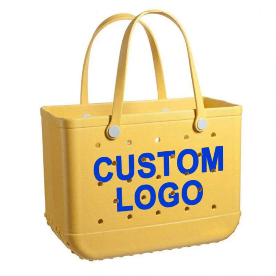 2023 New design fashionable Camping beach bogg Waterproof Tote Bags Custom Summer Eva Handbag Silicone Bag With Holes