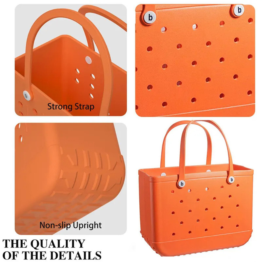 2023 New design fashionable Camping beach bogg Waterproof Tote Bags Custom Summer Eva Handbag Silicone Bag With Holes