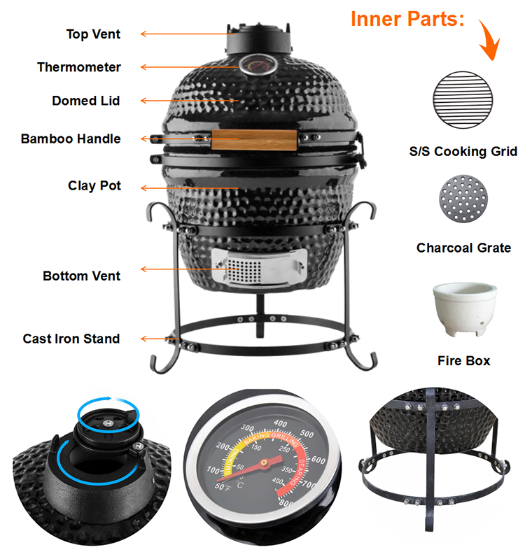 Auplex Manufacturer Asador de carbon Ceramic Barbecue Kamado Grill 13 To 29 Inch Egg Smoker Charcoal BBQ Grills