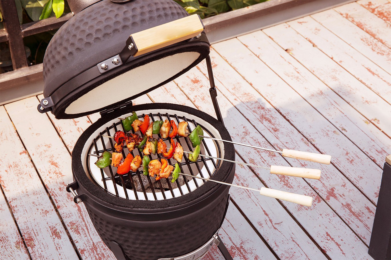 Auplex 21-Inch Classic Portable Kamado Ceramic BBQ Grill Stainless Steel Charcoal Smoker for Outdoor Camping Home Garden Cooking