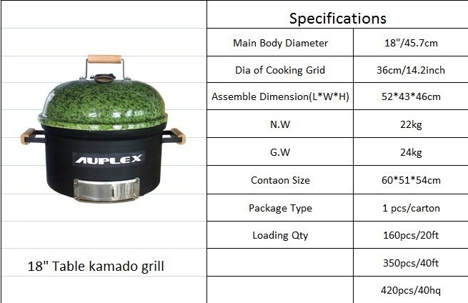 AUPLEX OEM Electric carbon dual purpose Bbq Kamado 18INCH Tabletop Ceramic Barbeque Wood Burning Stove Grills