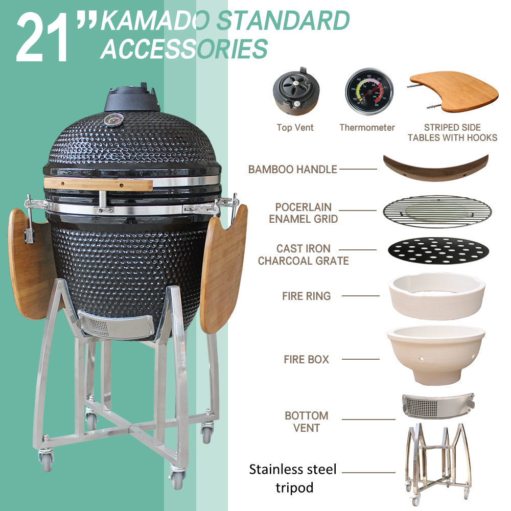 Wholesale 21 Inch Outdoor Big BBQ Ceramic Barbeque Vertical Smoker Charcoal Stove Kamado BBQ Smoker Charcoal Grill