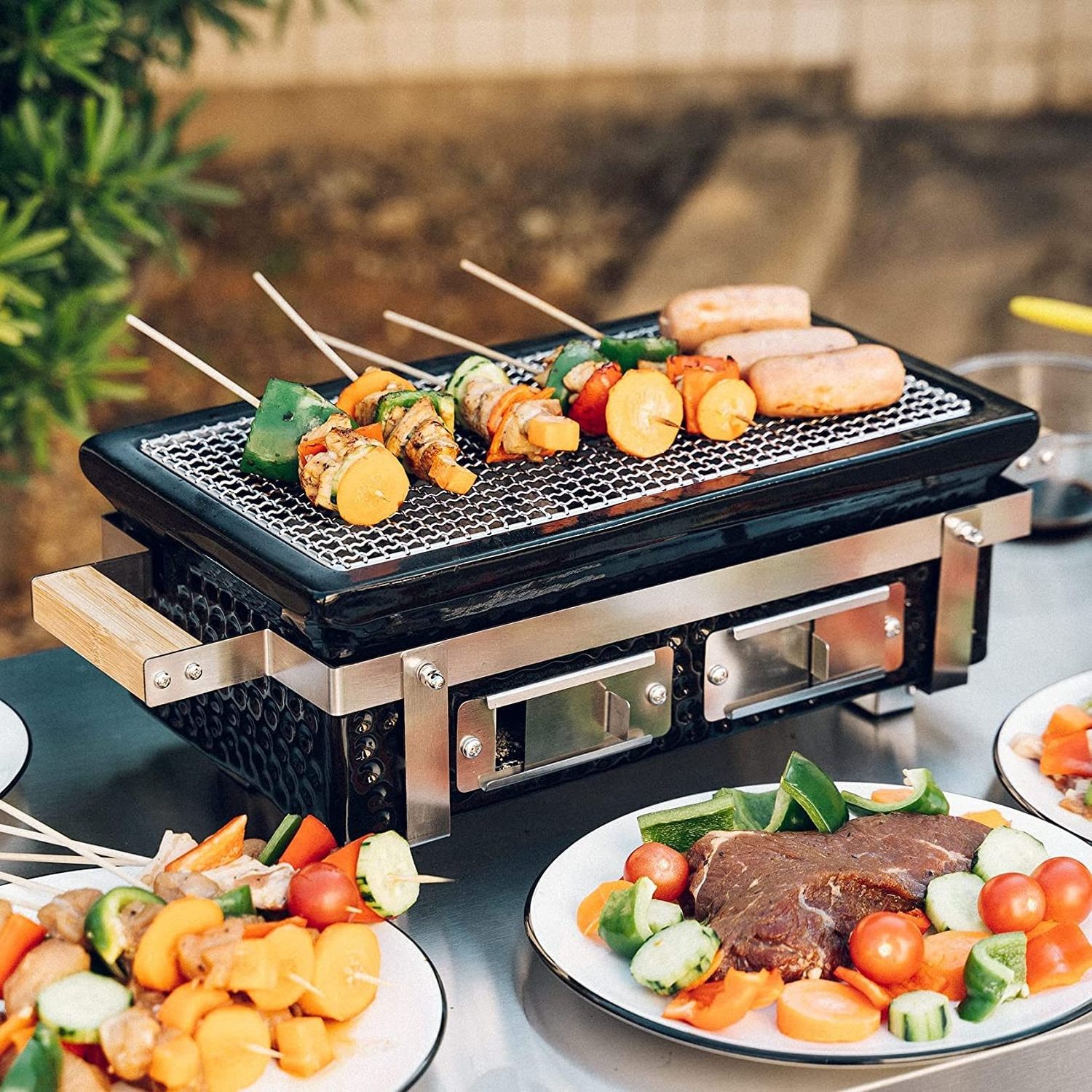 Aupelx New Portable Kitchen Outdoor Charcoal BBQ Skewers kebab Japanese Style Yakiniku Grill