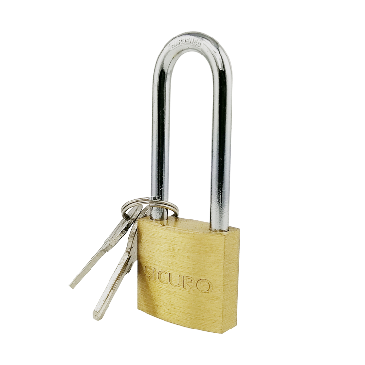 2022 Wholesale long hook solid brass polished 50mm tri-circle solid brass padlock