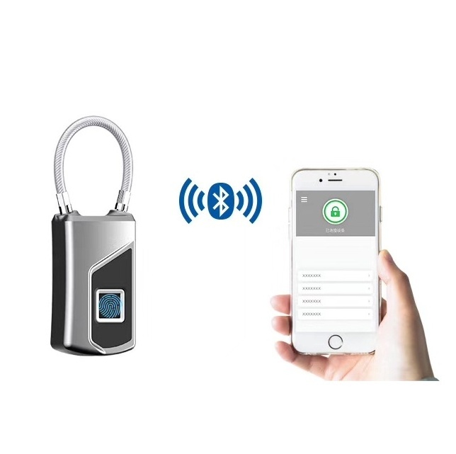 Security Smart Keyless App Control Fingerprint Padlock BT Waterproof Cable Lock for Wholesale Bike Gym Drawer Locker