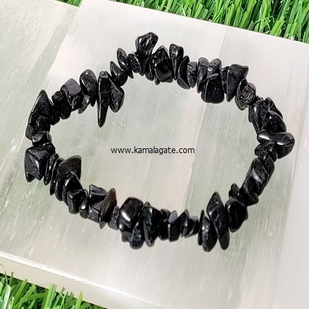 Natural Stone Black Tourmaline gemstone Chips Crystal Chips Bracelets Crystal Stone Chips Bracelet