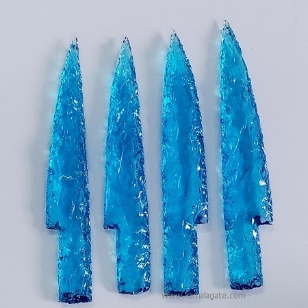 Natural Blue Glass Stone 5 inch Agate Knife Arrowhead Agate Knife for Hunting And Archery