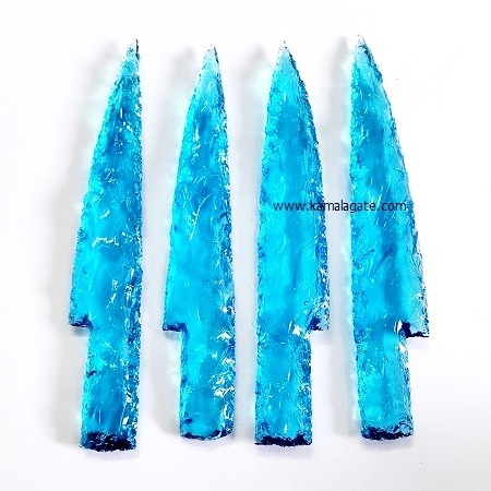 Natural Blue Glass Stone 5 inch Agate Knife Arrowhead Agate Knife for Hunting And Archery