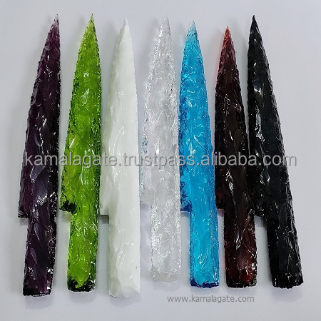 Natural Blue Glass Stone 5 inch Agate Knife Arrowhead Agate Knife for Hunting And Archery