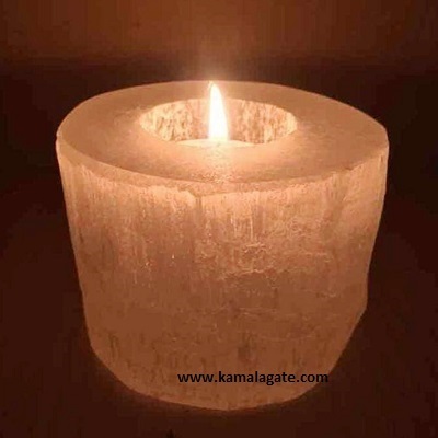 Natural Selenite Stone made Polished Candle Holder Stone For decoration selenite healing candle holder for sale