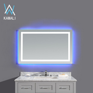 Kamali custom design big size modern hotel full length illuminated backlit bathroom wall mounted smart LED blue lights mirror