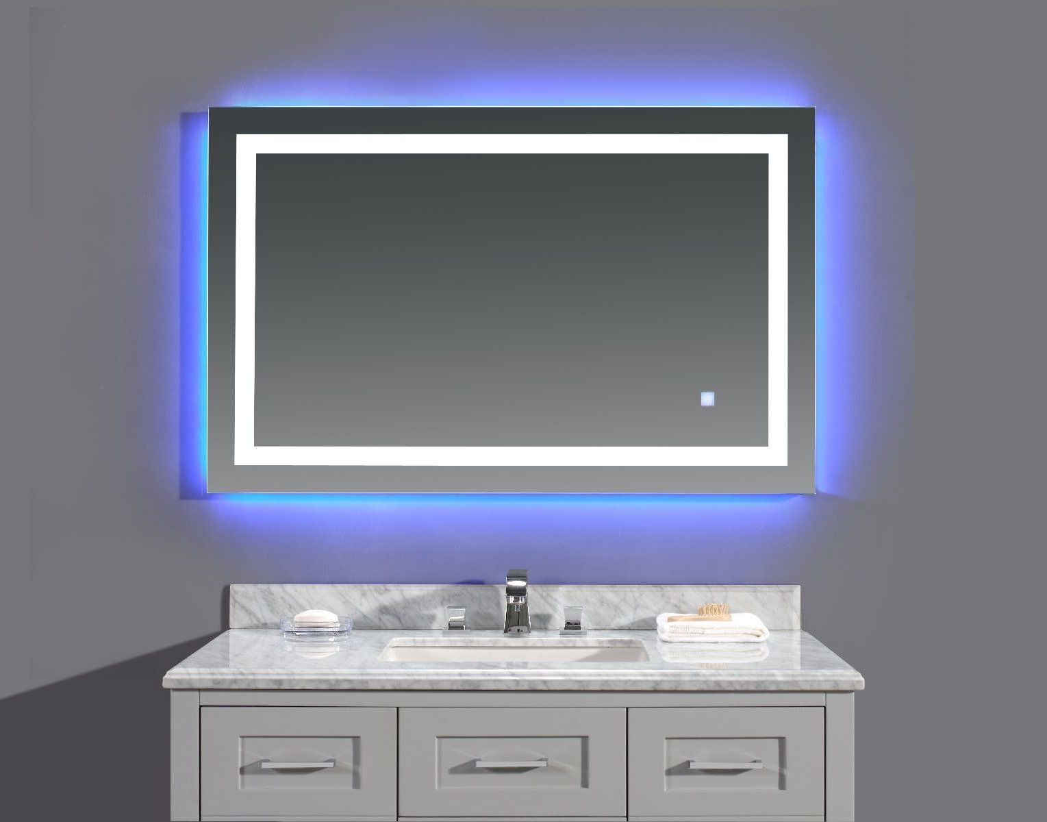 Kamali custom design big size modern hotel full length illuminated backlit bathroom wall mounted smart LED blue lights mirror