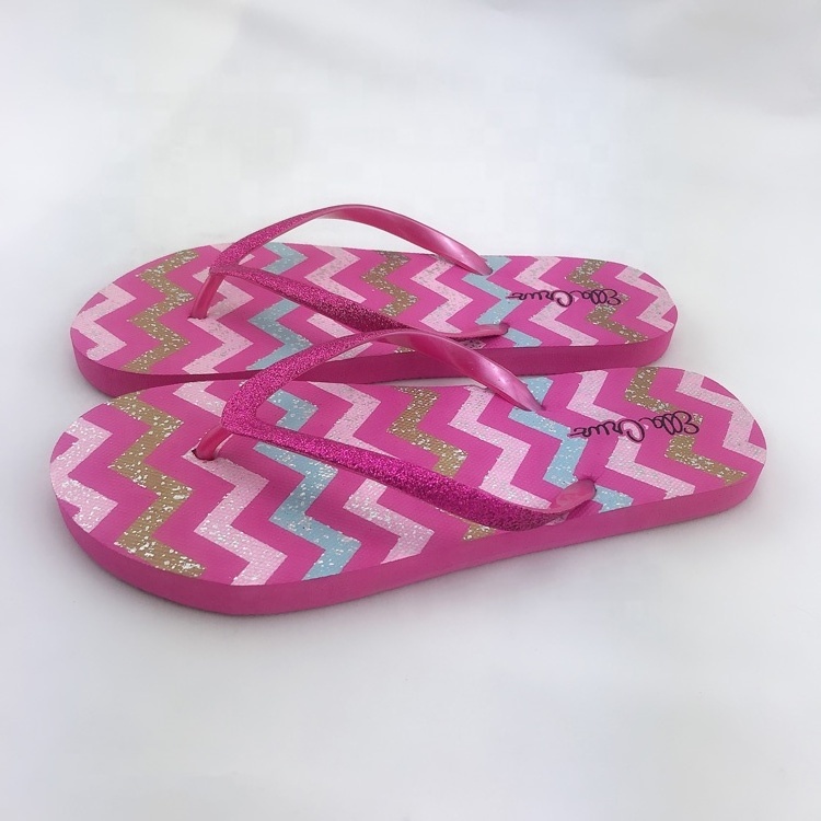 Private Label Silver Glitter Straps Soles Personalized Printed Adult Cheap Women's Plastic Flip Flops