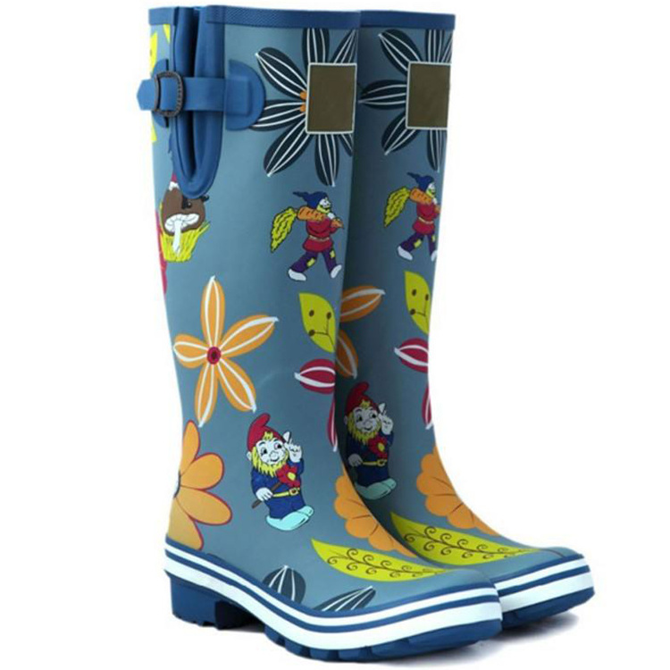 High Quality design navy blue printed Wedge Heeled Men Rain Boots Wellie