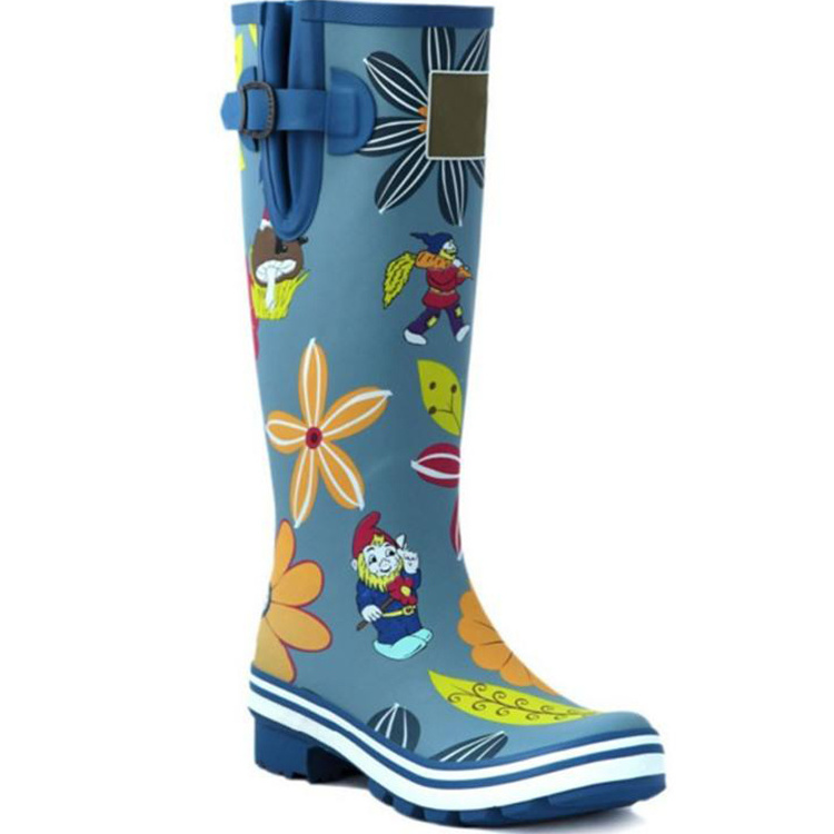 High Quality design navy blue printed Wedge Heeled Men Rain Boots Wellie