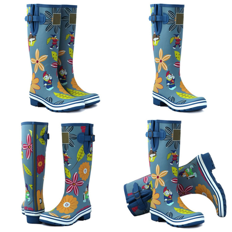 High Quality design navy blue printed Wedge Heeled Men Rain Boots Wellie