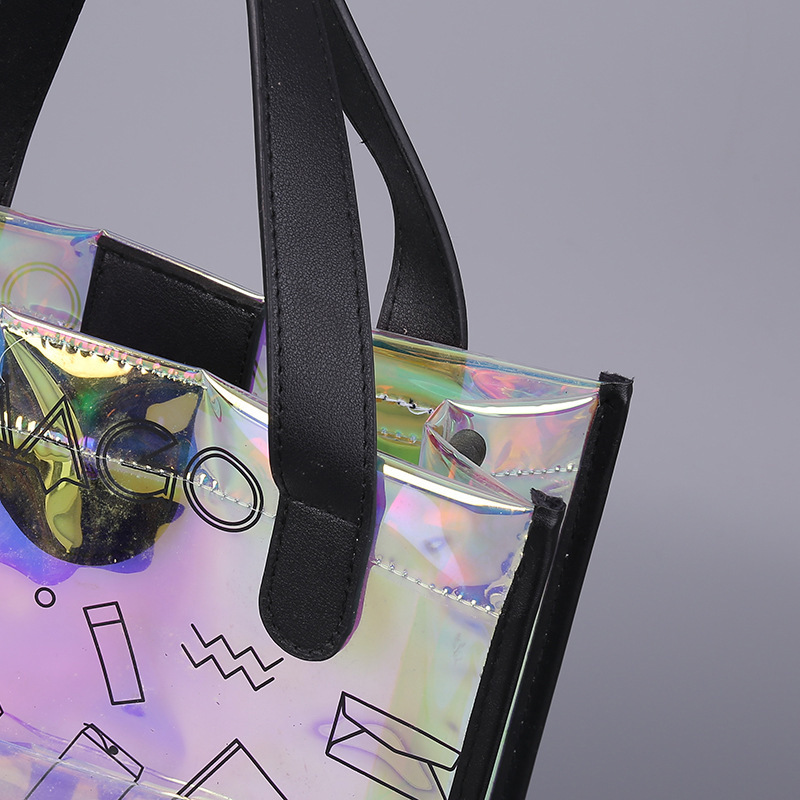 Wholesale customization holographic pvc fabric shopping garment transparent gift flower storage tote bag