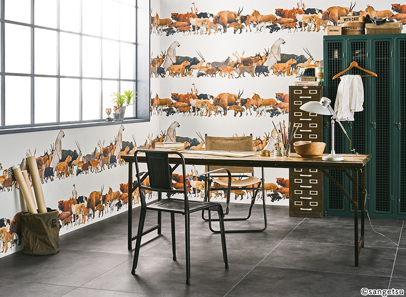 Japanese wood grain land mammals home decoration peel wallpaper stickers