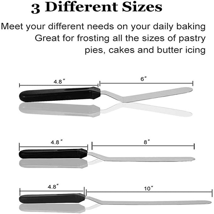 Angled Icing Spatulas, Stainless Steel Offset Spatula Cake Decorating DIY Baking Tools, Set of 3 (6 inch, 8 inch and 10 inch)