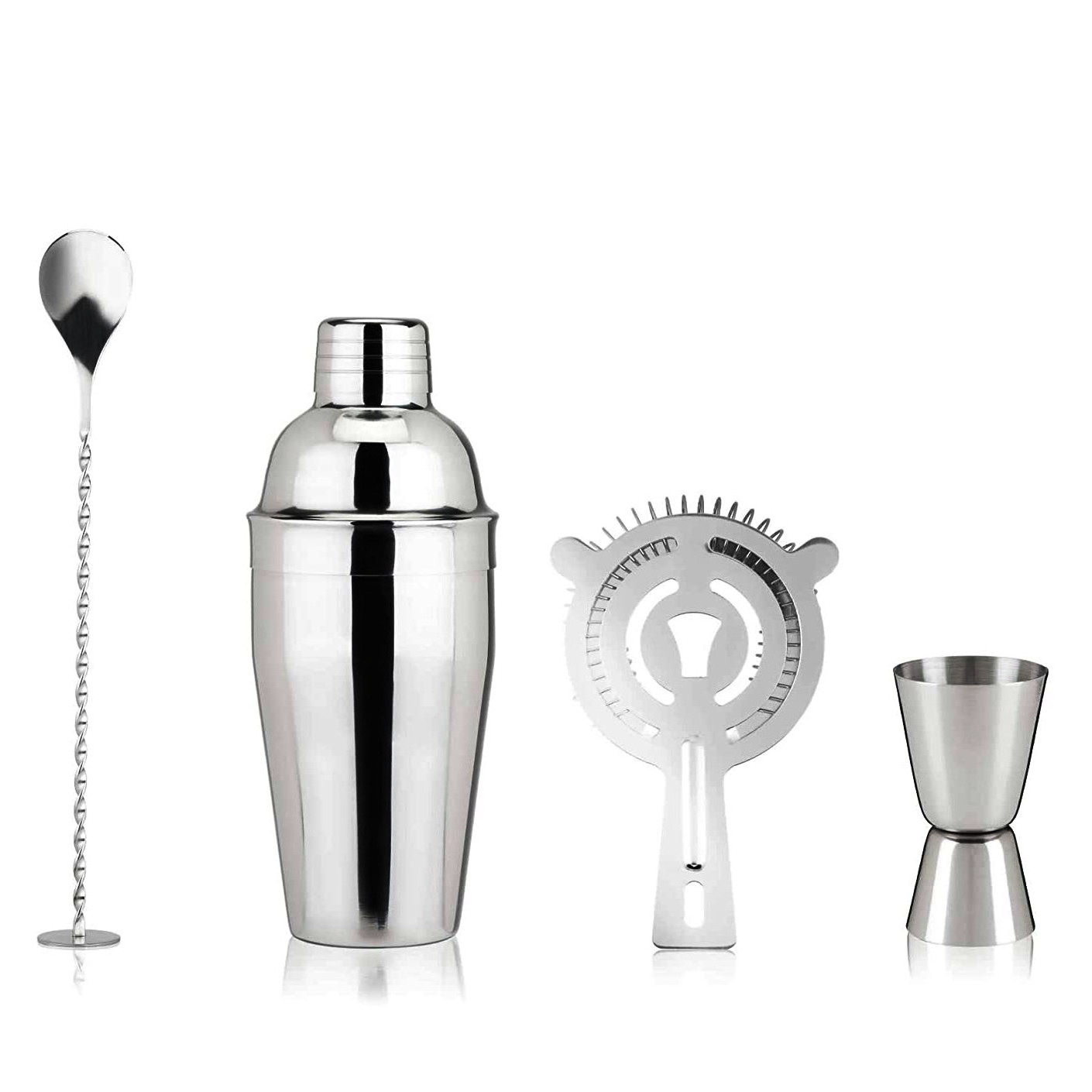 4pcs Cocktail bartender tools Stainless steel Accessory Tools Set 500/750ml Shakers Cocktail Picks Bar Spoons Wine Pourers