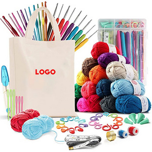 73 Pcs Crochet Kit with Crochet Hooks Yarn Set Premium Bundle Includes Yarn Balls, Needles, Accessories Kit, Canvas Tote Bag