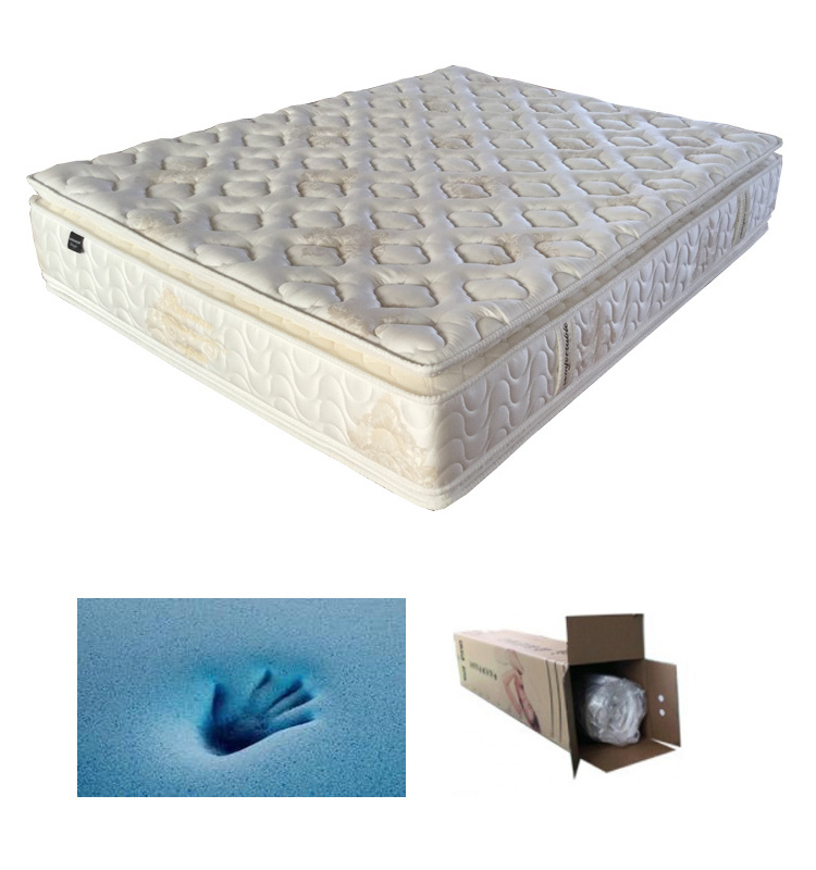 Luxury Hotel Mattress Two sided Use Double Pillow Top Pocket Spring Mattress Roll Compress In box