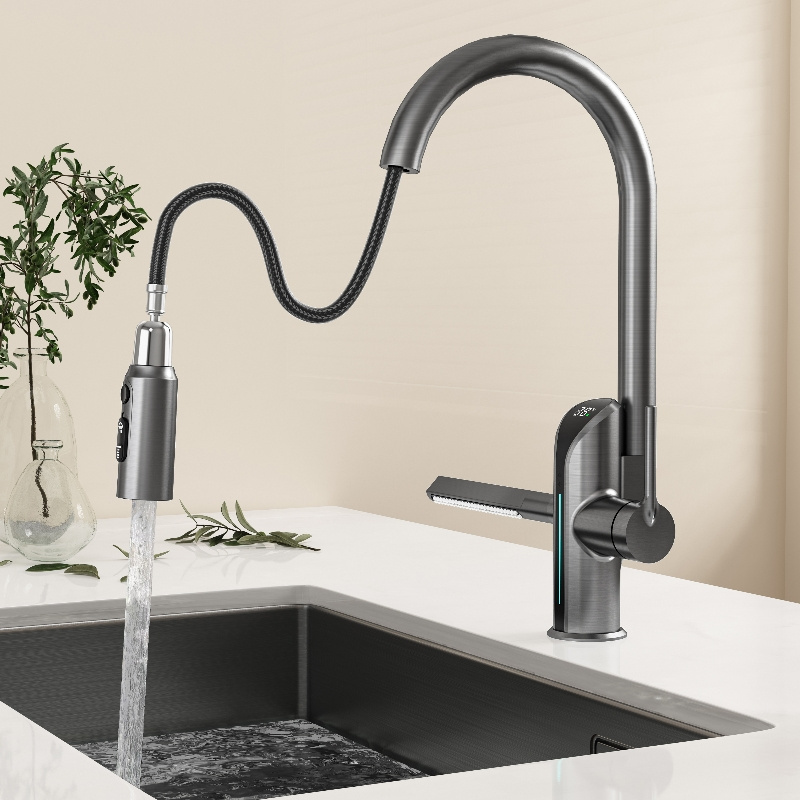 Temperature Digital Display Waterfall Kitchen Faucet 360 Degree Rotatable Innovate Intelligent Rain Dance Kitchen Sink Faucet