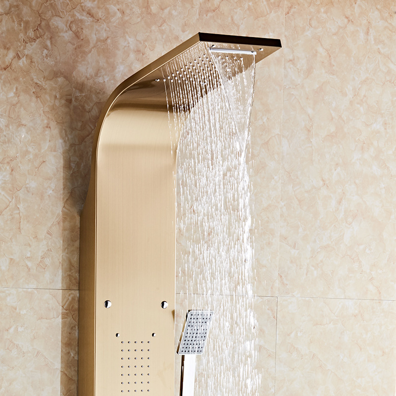 Gold Modern Hotel Bathroom Rain Waterfall Spa Wall Mount Brushed 304 Stainless Steel Shower Panel