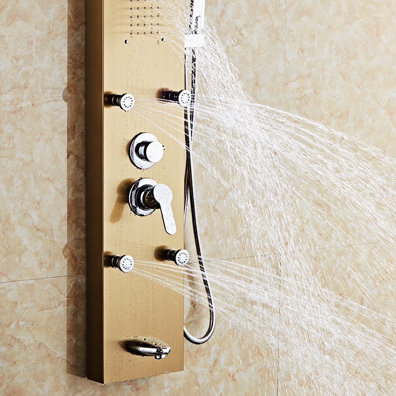 Gold Modern Hotel Bathroom Rain Waterfall Spa Wall Mount Brushed 304 Stainless Steel Shower Panel