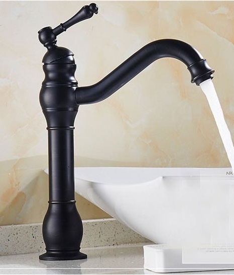 European style retro antique single handle durable deck mounted  bathroom brass wash basin faucet