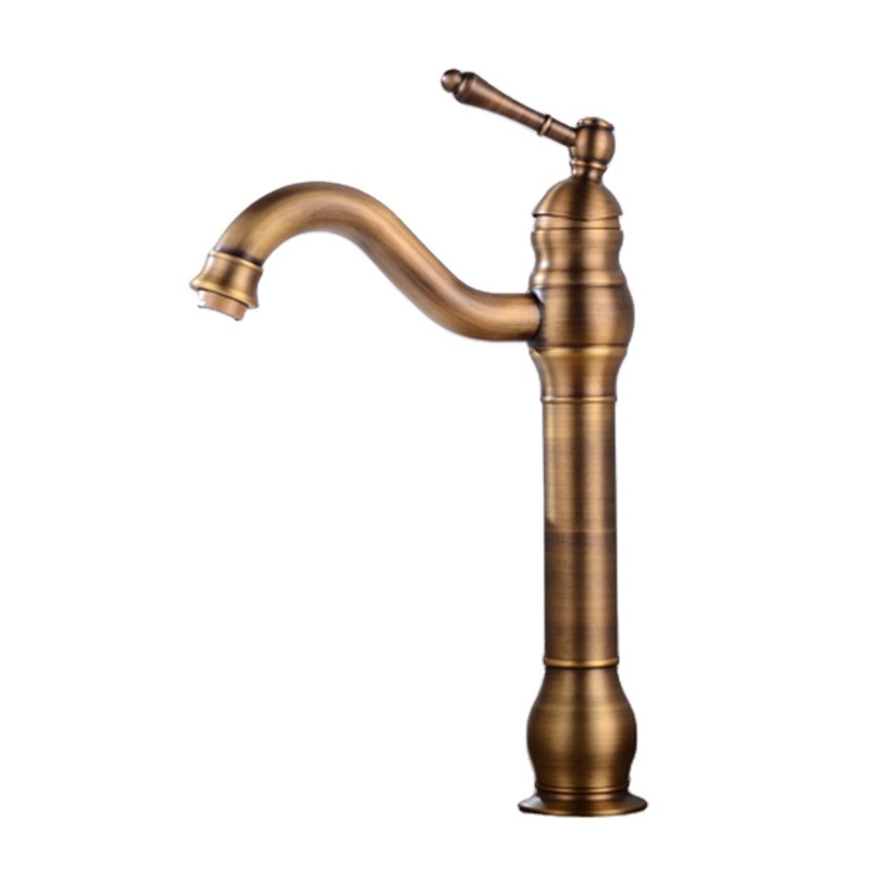 European style retro antique single handle durable deck mounted  bathroom brass wash basin faucet