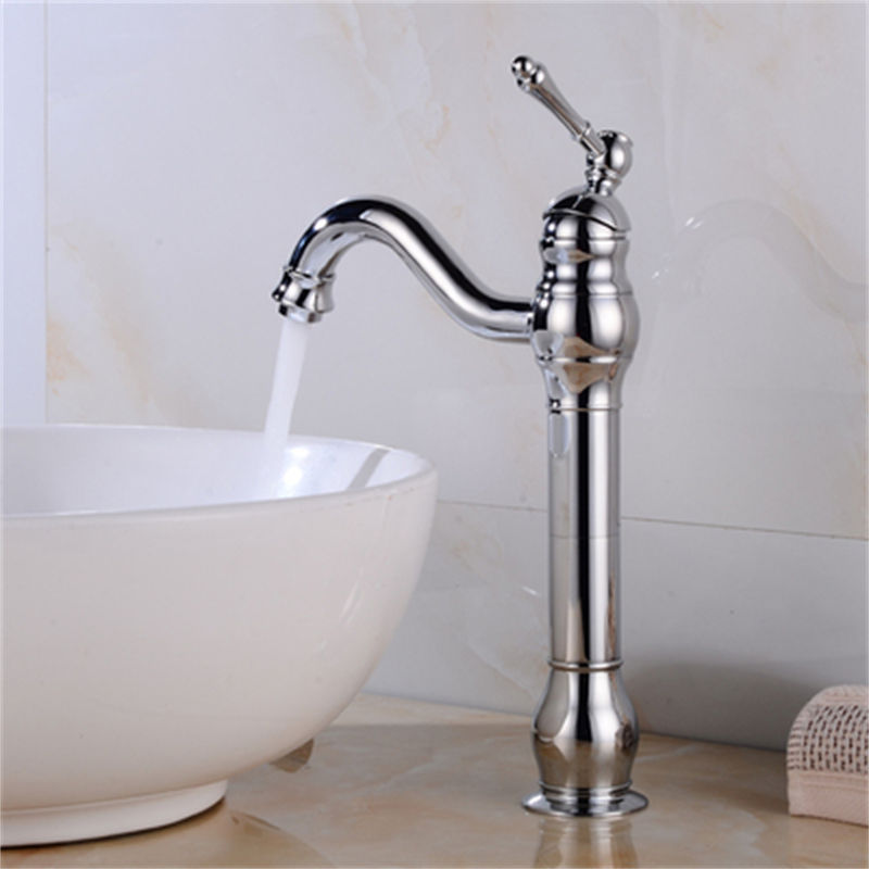 European style retro antique single handle durable deck mounted  bathroom brass wash basin faucet