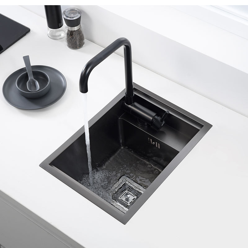 Black Nanometer 304 Stainless Steel Handmade Kitchen Bar Counter Sink Cover Hidden Single Small Size Kitchen Sink