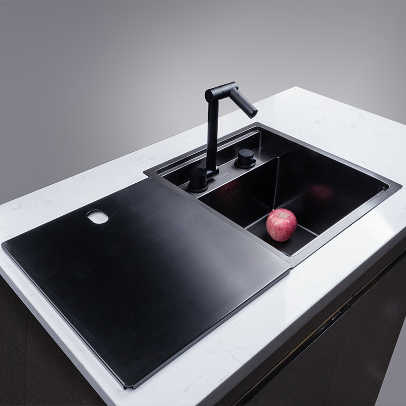 Black Nanometer 304 Stainless Steel Handmade Kitchen Bar Counter Sink Cover Hidden Single Small Size Kitchen Sink