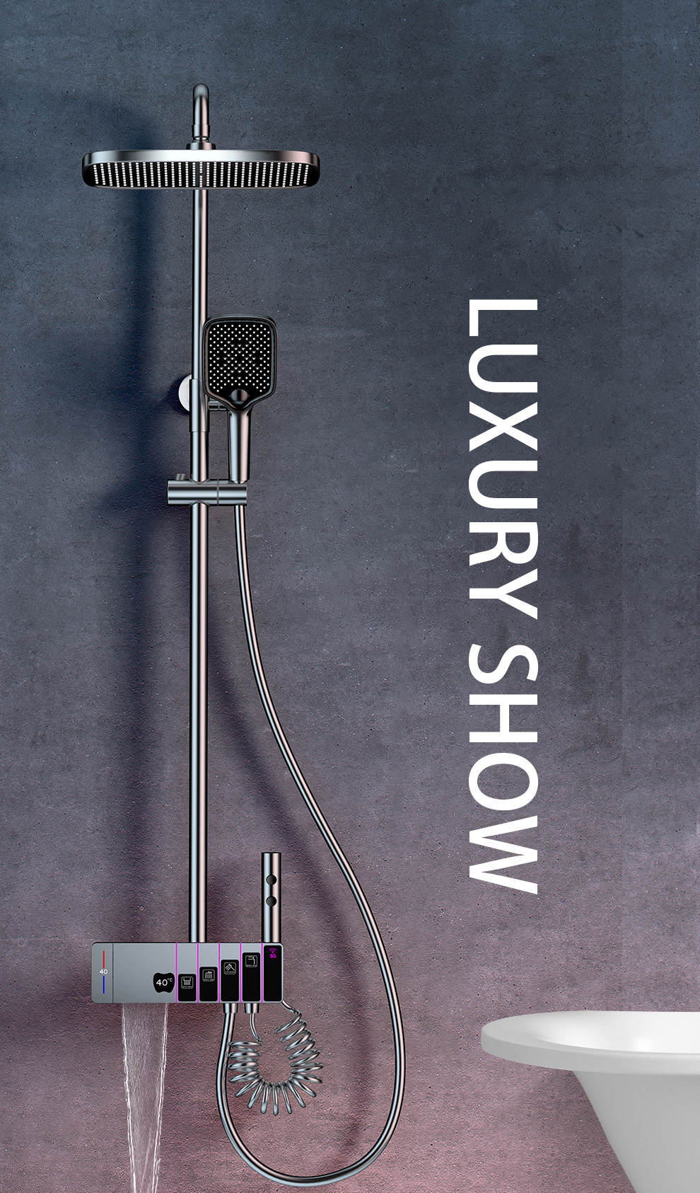 Luxury 40 Inch Rain Shower Head Thermostatic Shower Set Ambient Light Piano Water Shower Bath Faucet Sets Brass For Bathroom