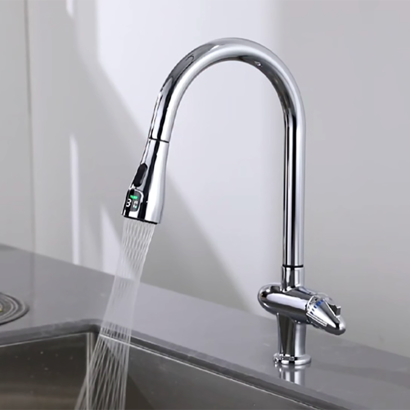 ABS Pull Down Kitchen Faucet Sprayer LED Temperature Display 2 Modes Thermostatic Replacement Pull Out Kitchen Spray Head