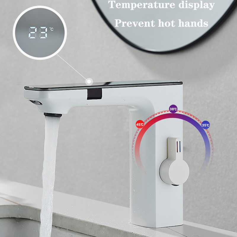 Temp Digital Display Sink Mixer Tap Smart LCD Daul Sensor Brass Automatic Touchless Basin Tap Sink Faucet For Bathroom