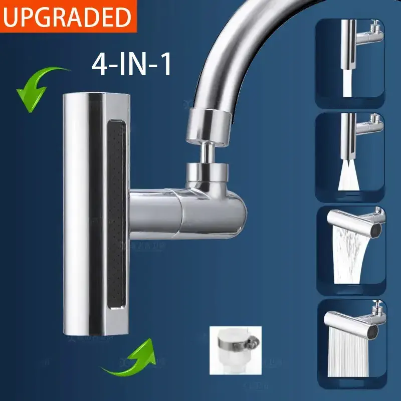 4 Modes Waterfall Kitchen Faucets Accessories Anti Splash Adapter 720 Degree Swivel Rotating Fly Rain Faucet Extender