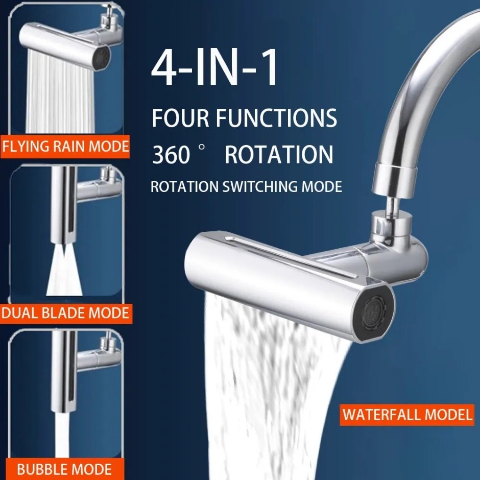 4 Modes Waterfall Kitchen Faucets Accessories Anti Splash Adapter 720 Degree Swivel Rotating Fly Rain Faucet Extender